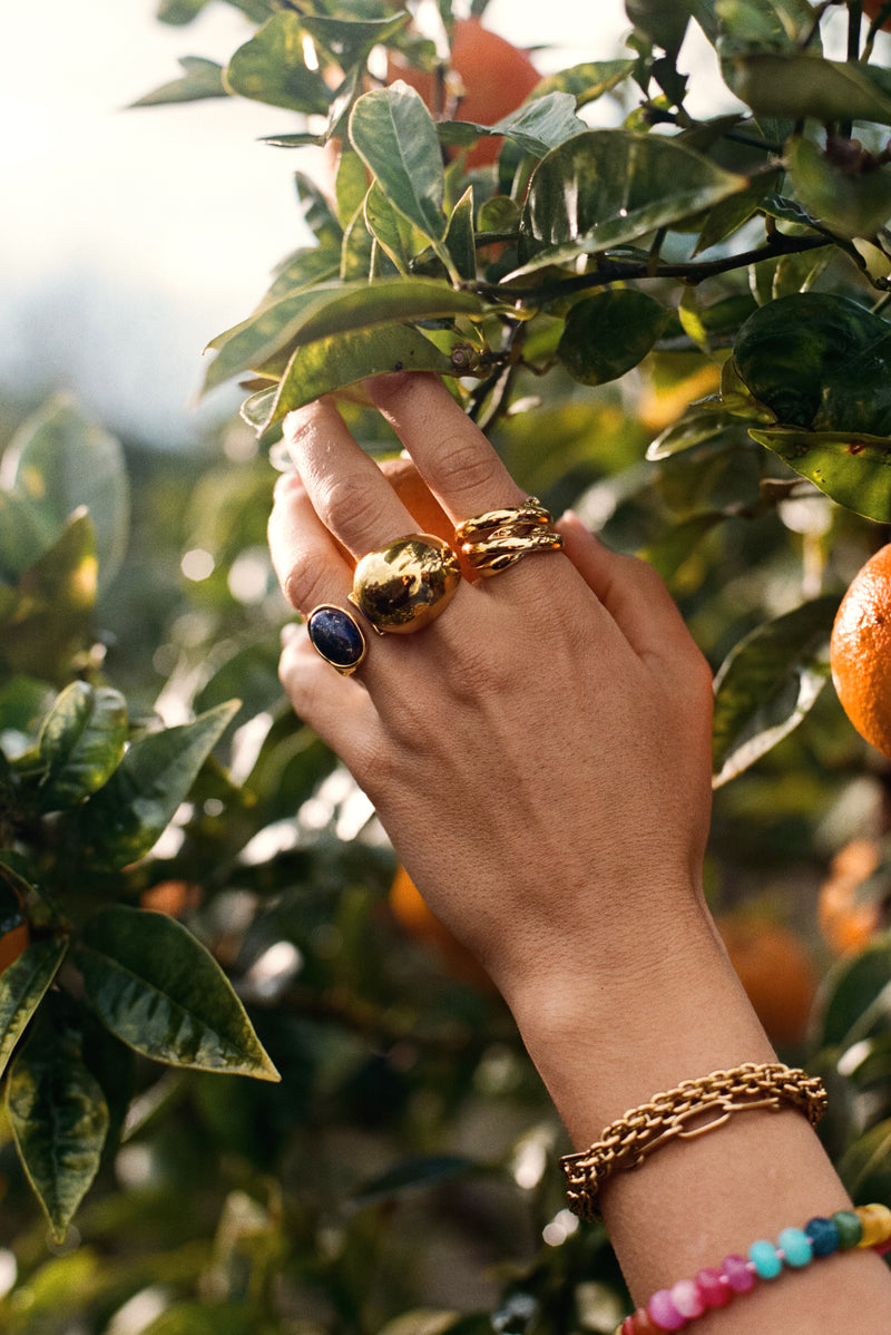 Índigo Blue Stainless Steel Gold Ring 