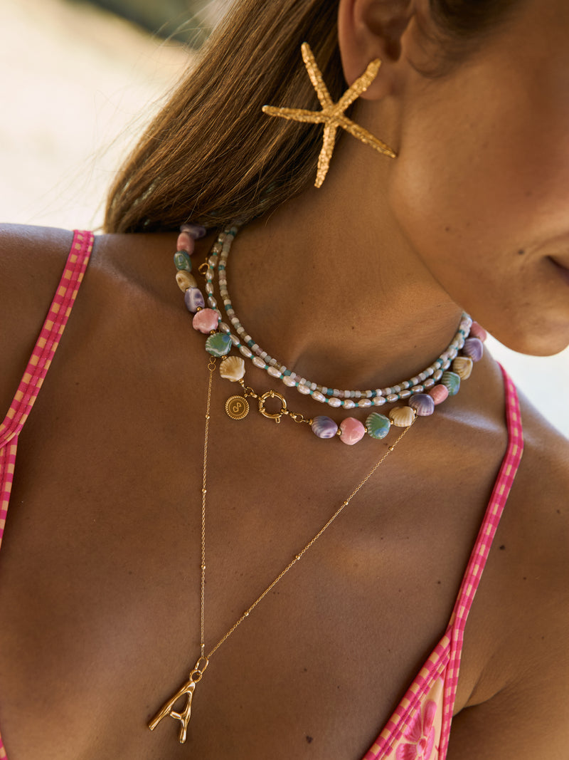 Collar Pompeya Turquesa Acero Baño Oro