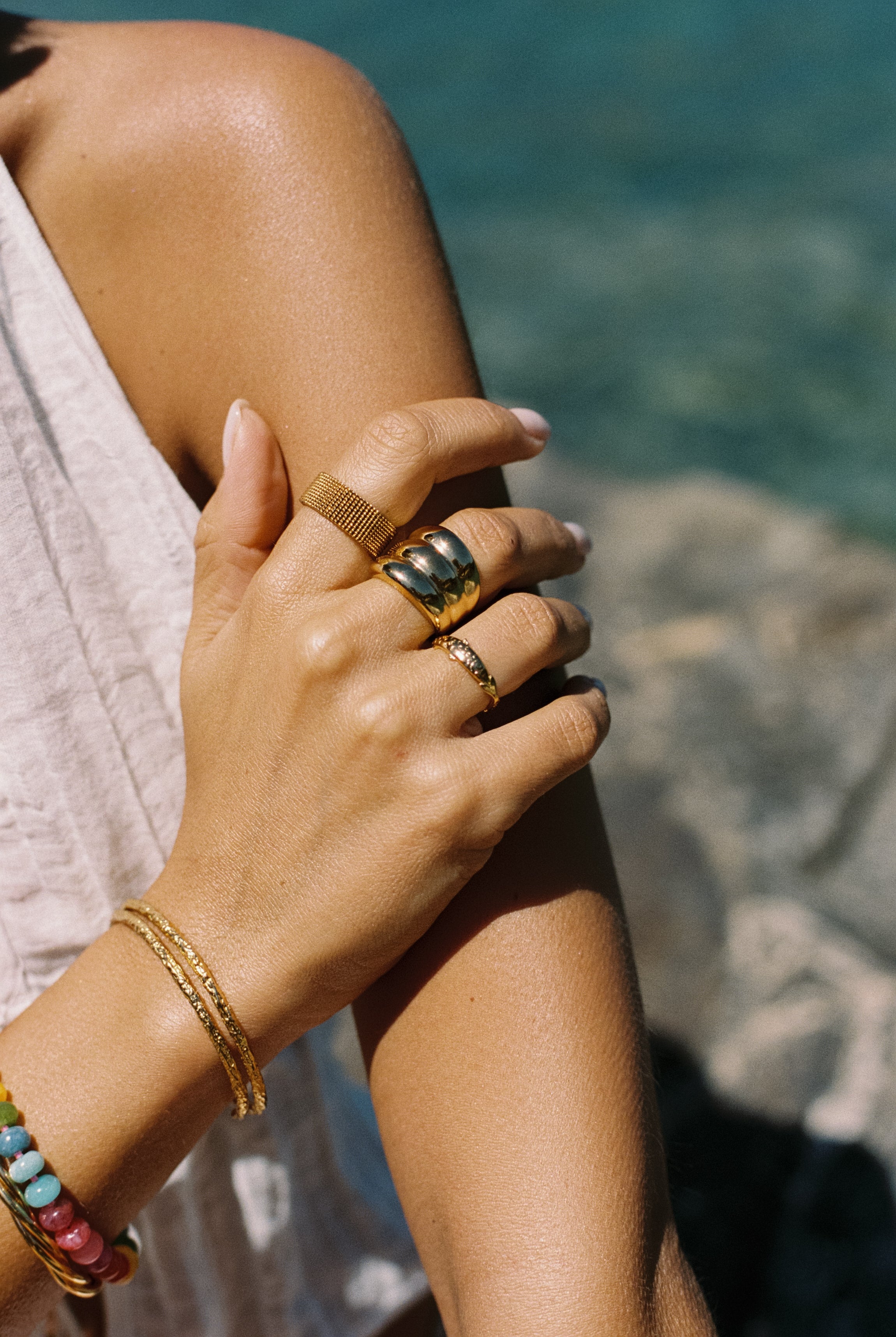 Mesh Stainless Steel Gold Ring 