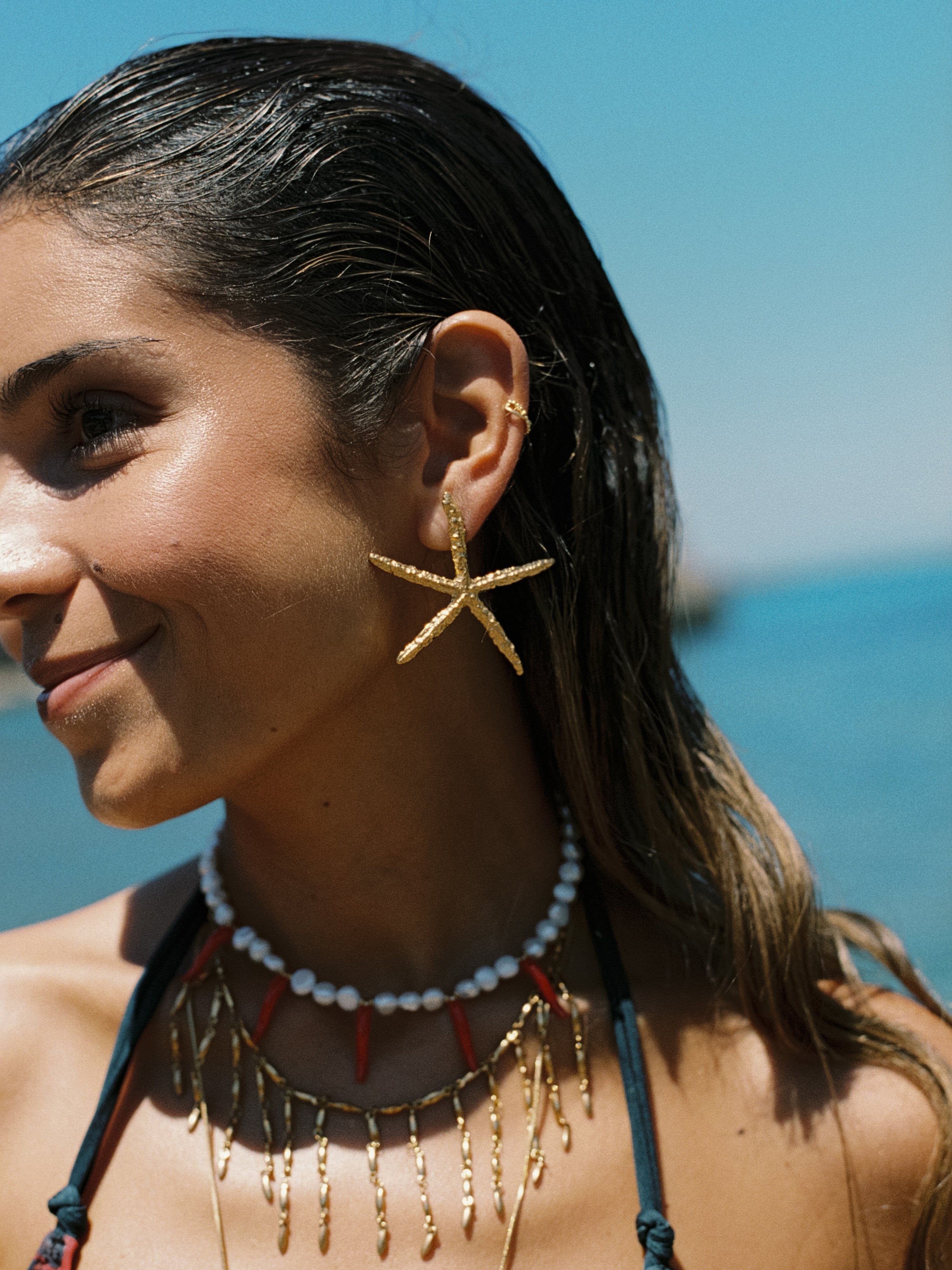 Pendientes Maxi Starfish Acero Baño Oro