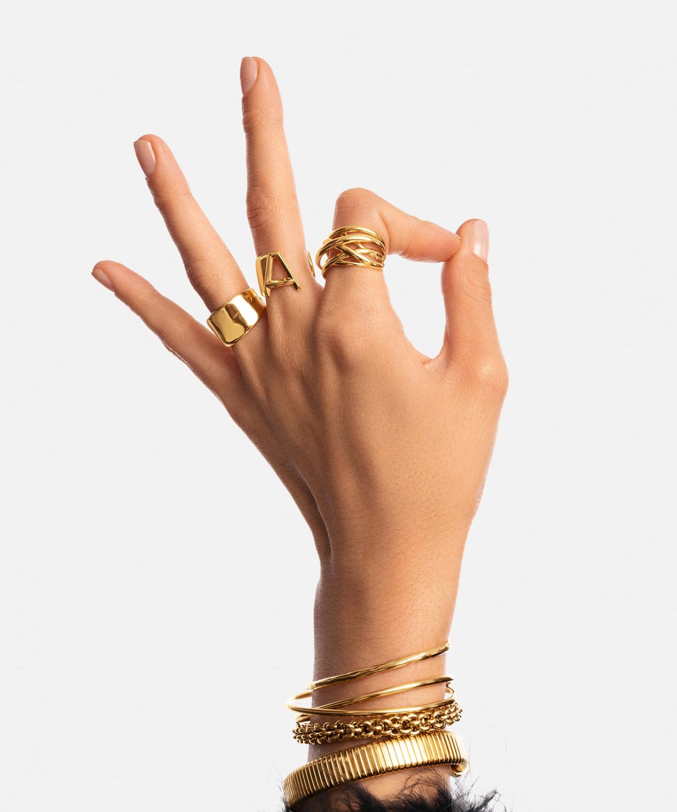 Triple Cross Stainless Steel Gold Ring 