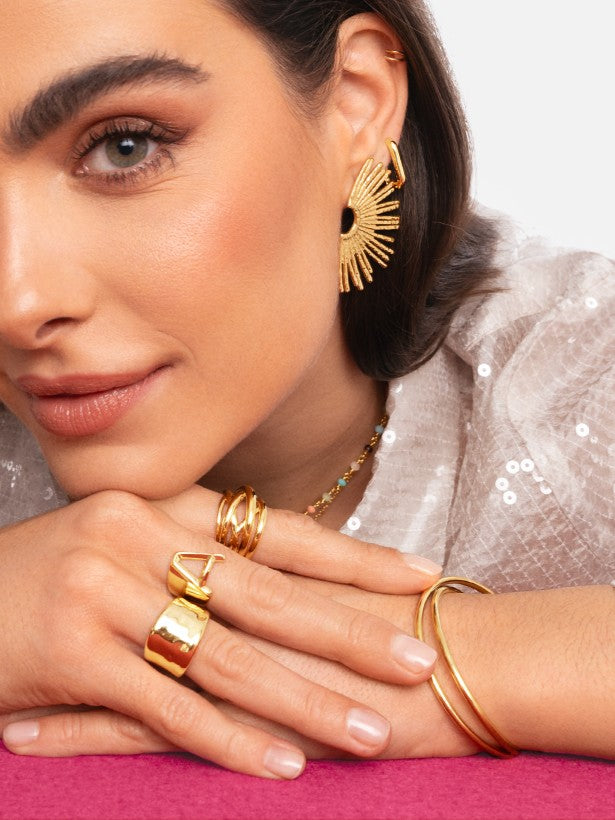 Sunbeam Stainless Steel Gold Earrings