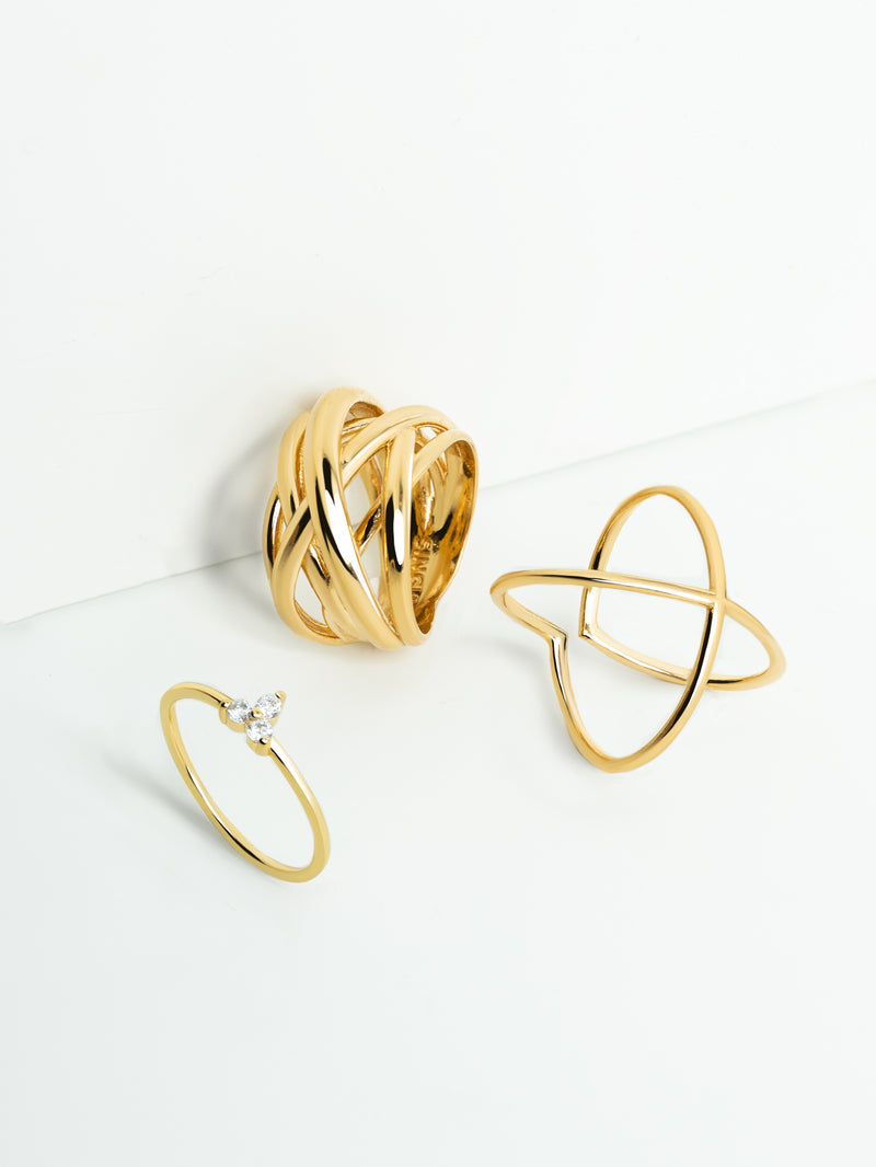 Anillo Trébol Plata Baño Oro