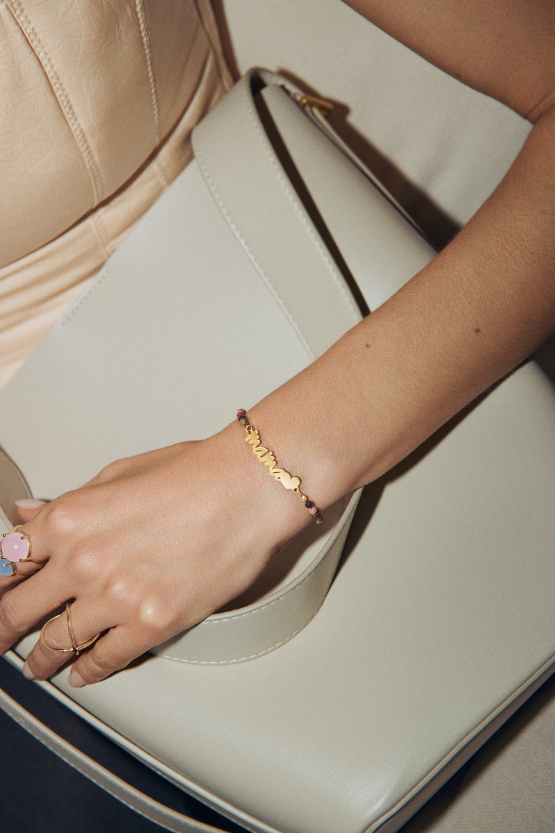 Mama Heart Tourmaline Stainless Steel Bracelet