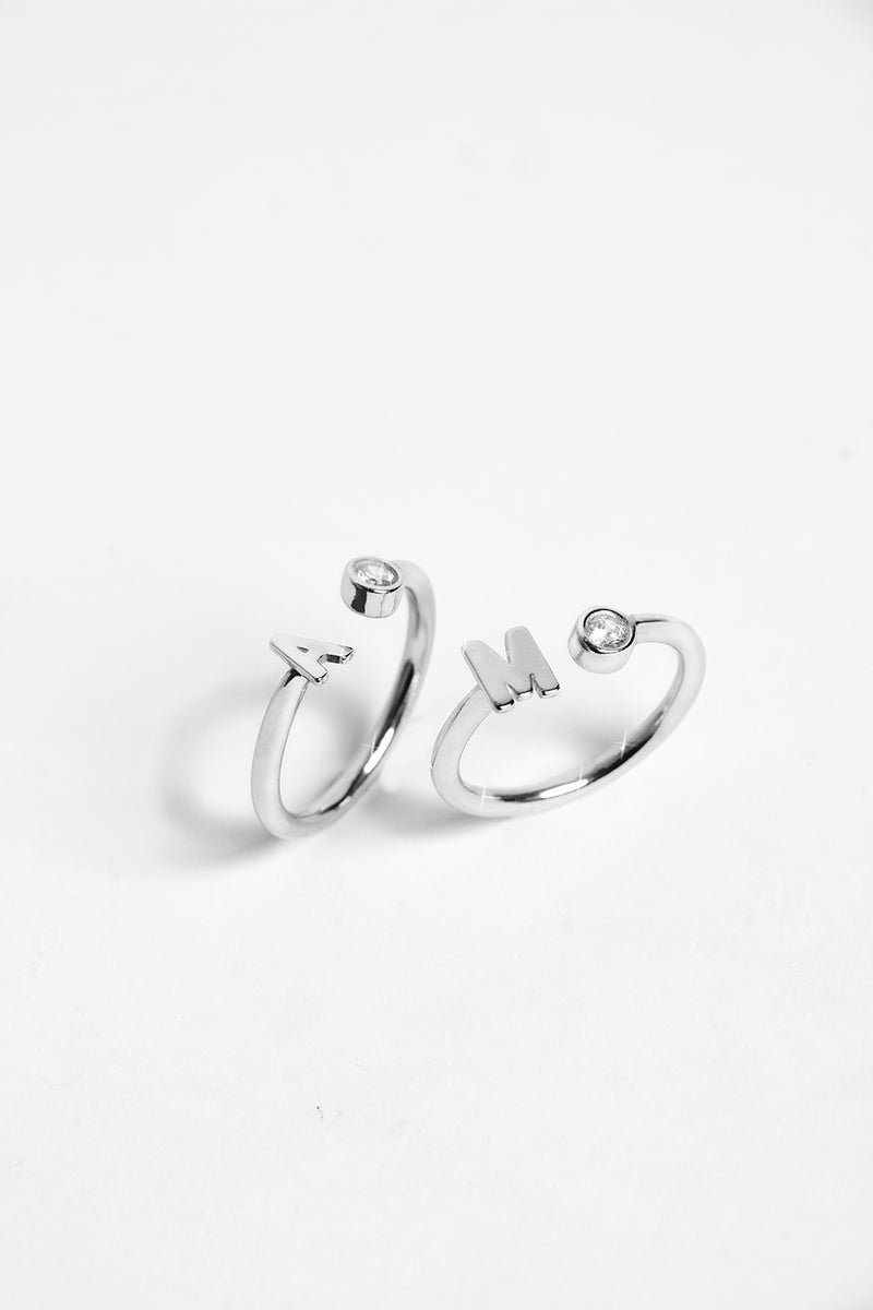 Letter Diamond Personalized Silver Ring