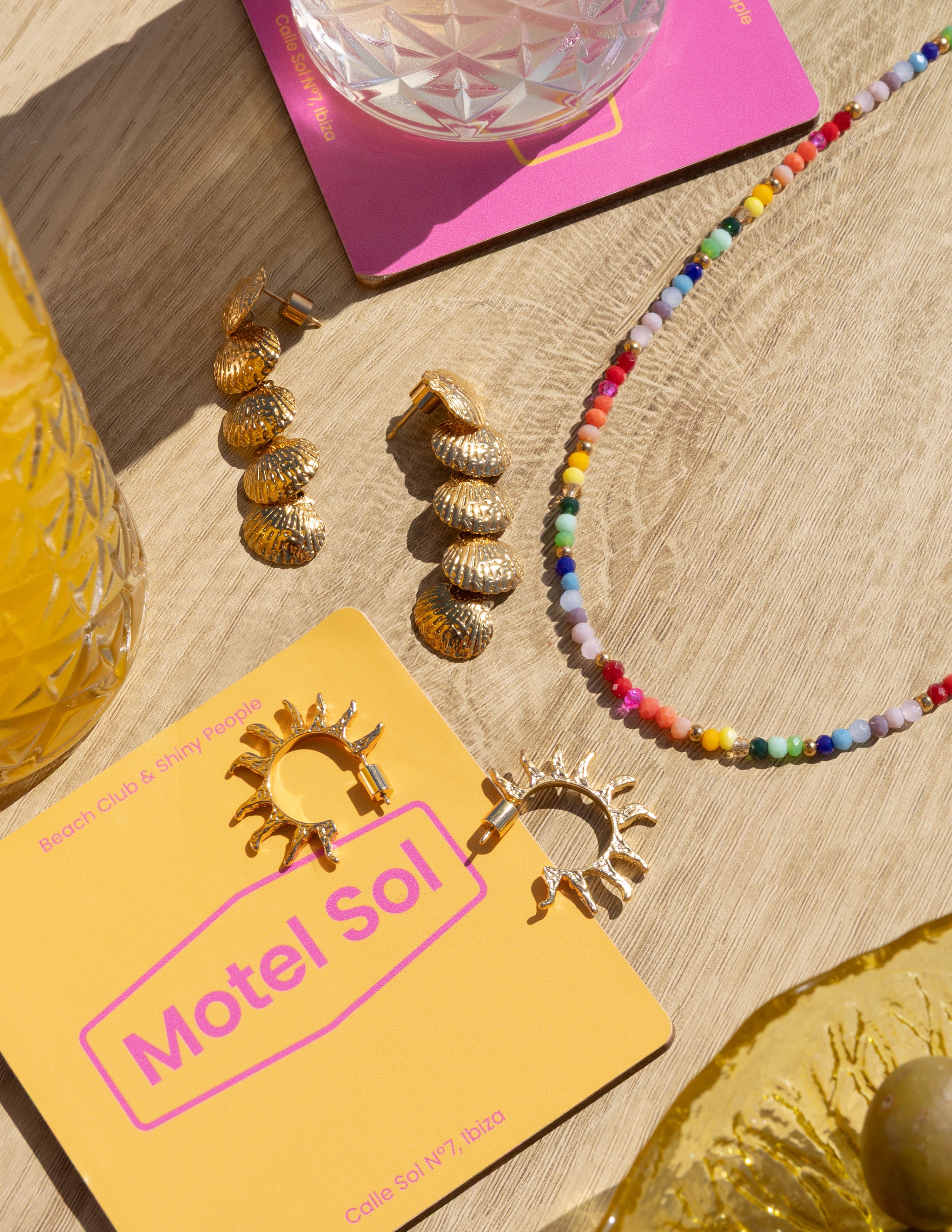 Crystals Rainbow Stainless Steel Gold Necklace