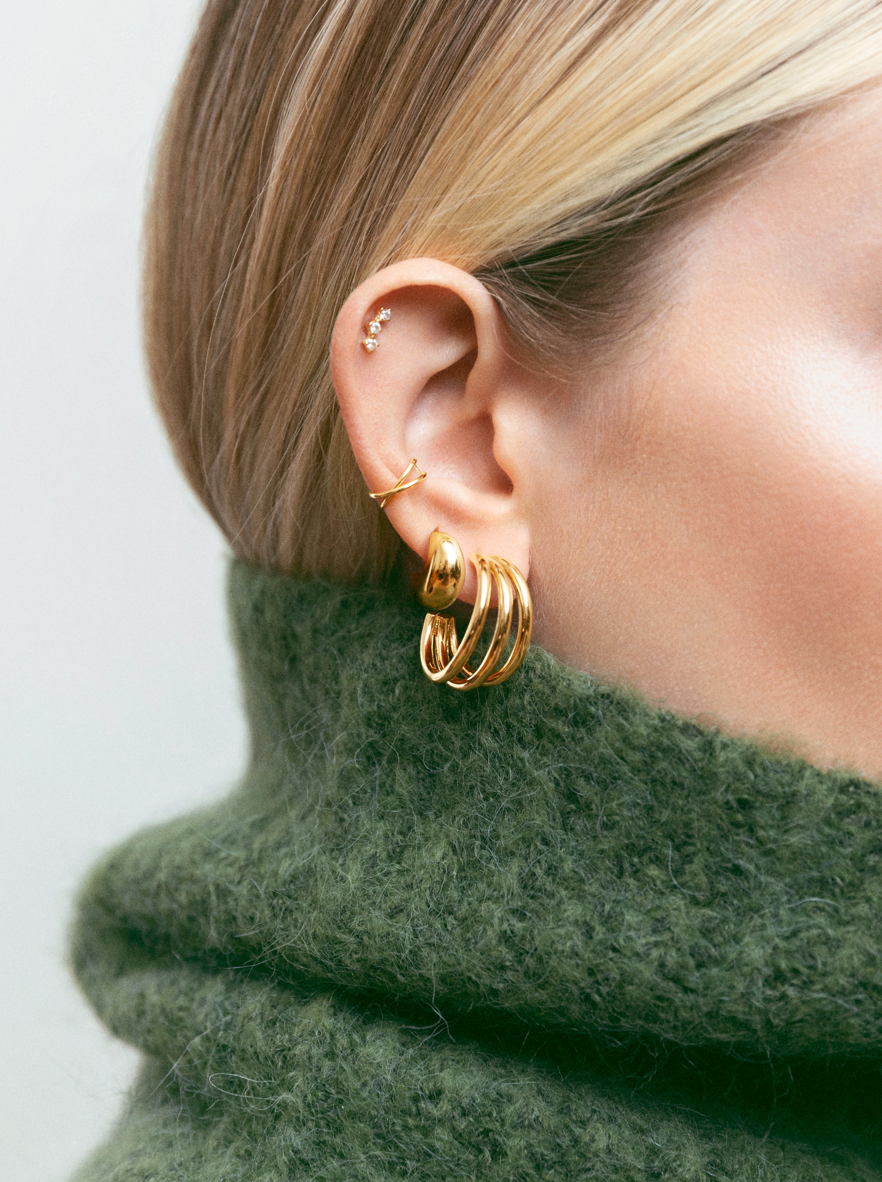 Triple Gold Hoop Earrings