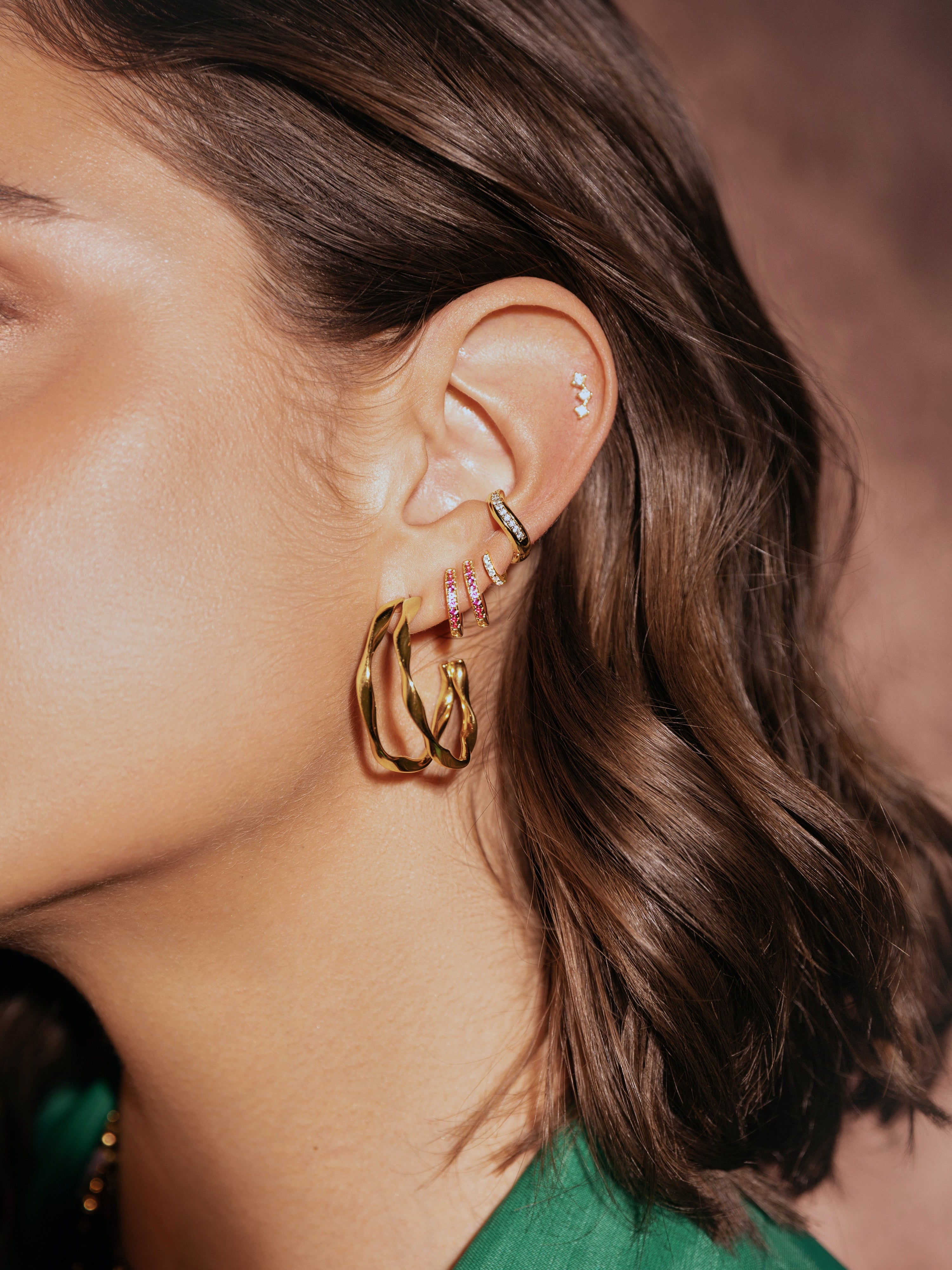 Pendientes Doble Organic River Acero Baño Oro