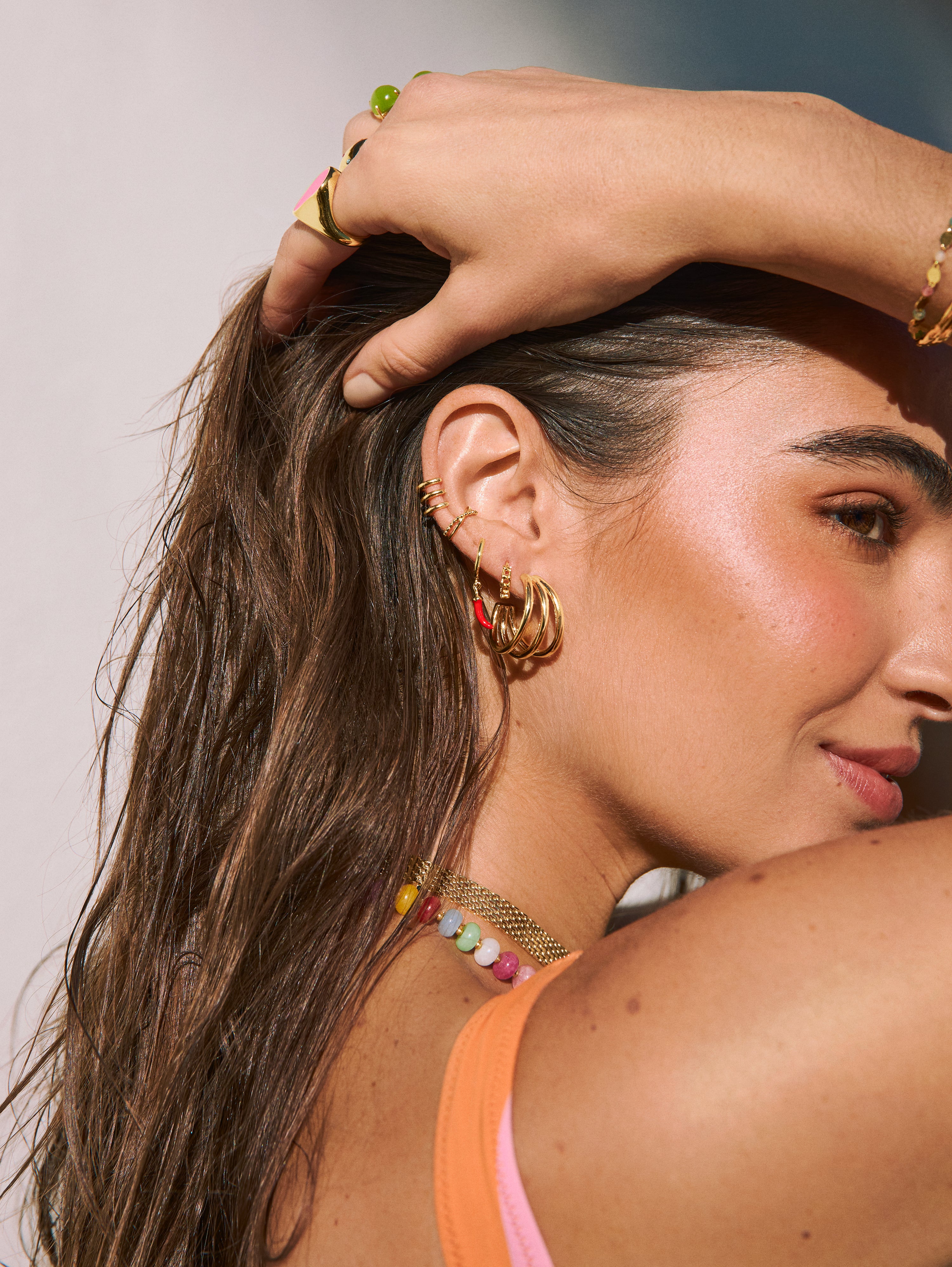 Single Hoop Earring Trio Steel Gold-Plated