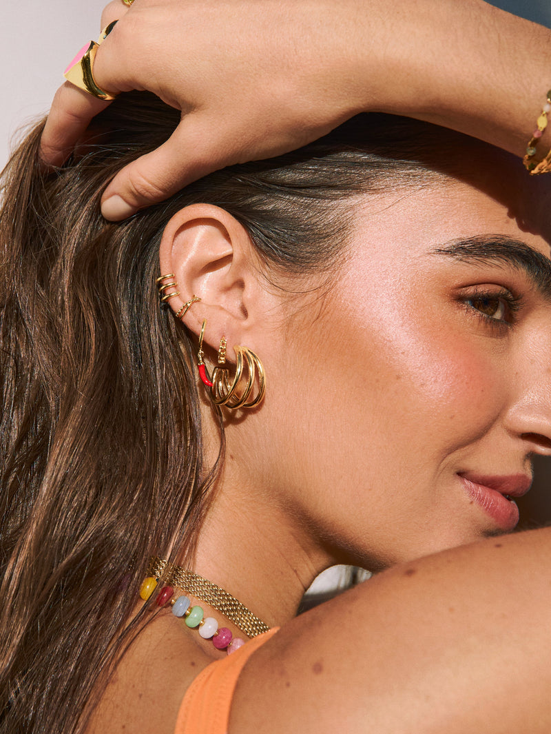 Single Hoop Earring Chili Enamel Steel Gold Plated