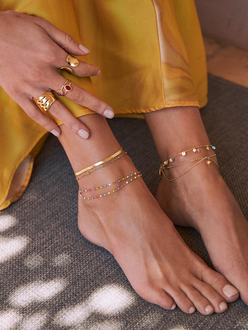 Double Dots Colors Enamel Stainless Steel Gold Anklet