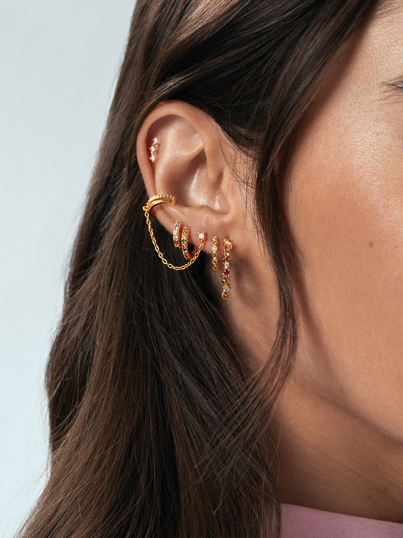 Triple Spark Gold Single Earring