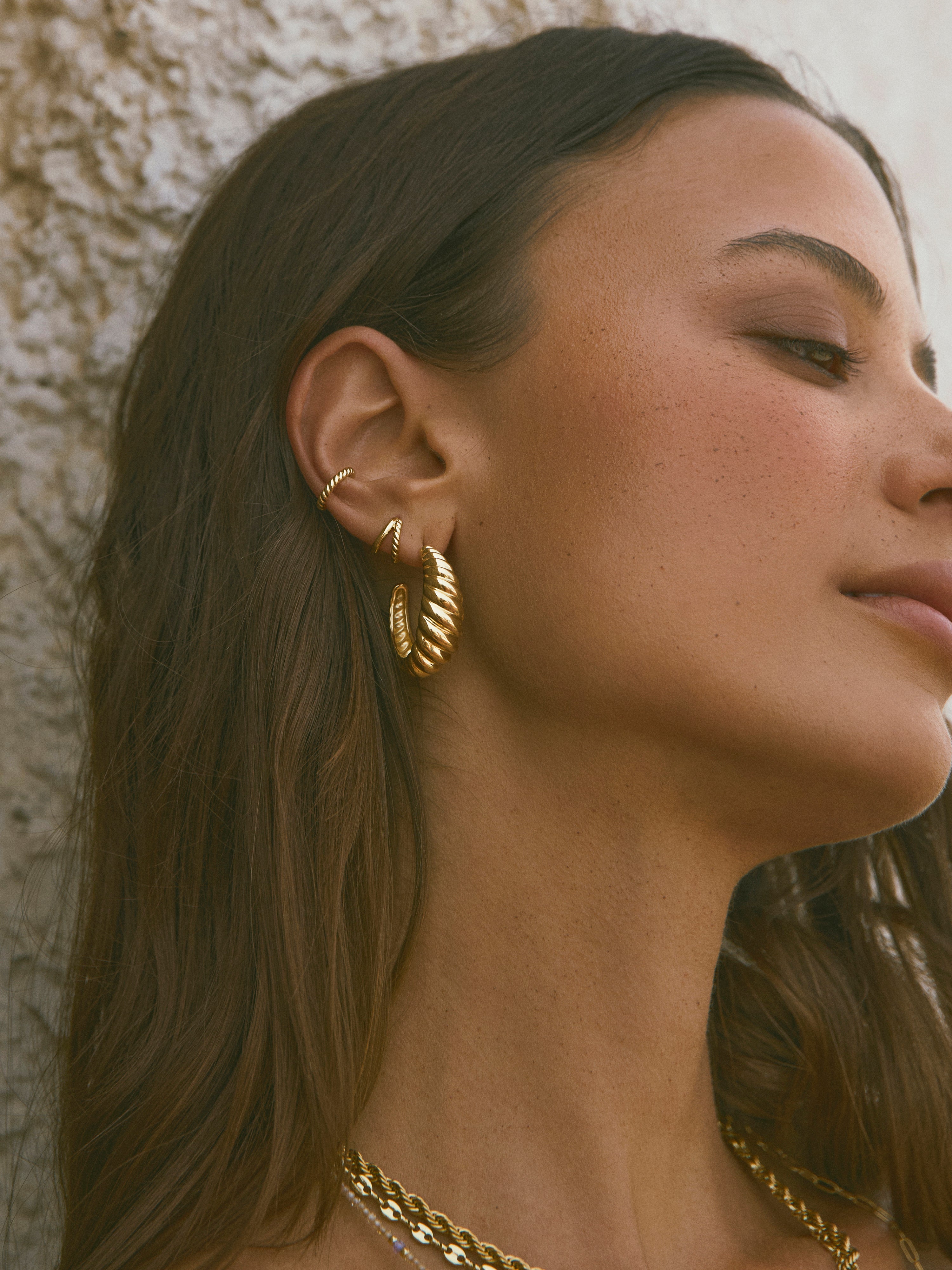 Double Tressia Gold Single Earring
