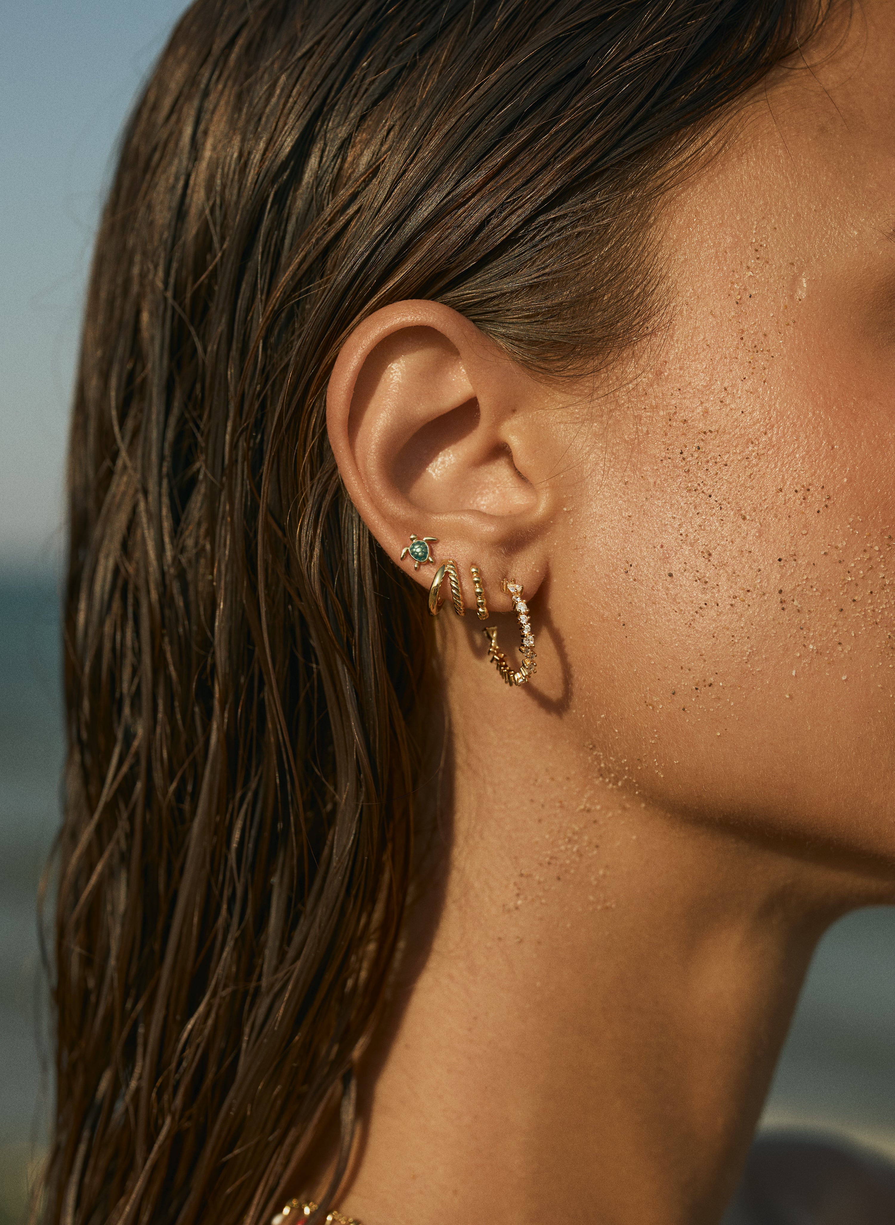 Double Tressia Gold Single Earring