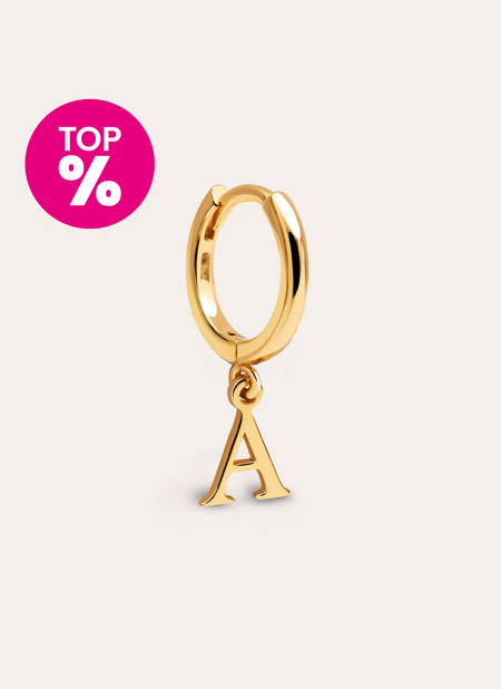 Pendiente Suelto Personalizado Aro Letter Plata Baño Oro