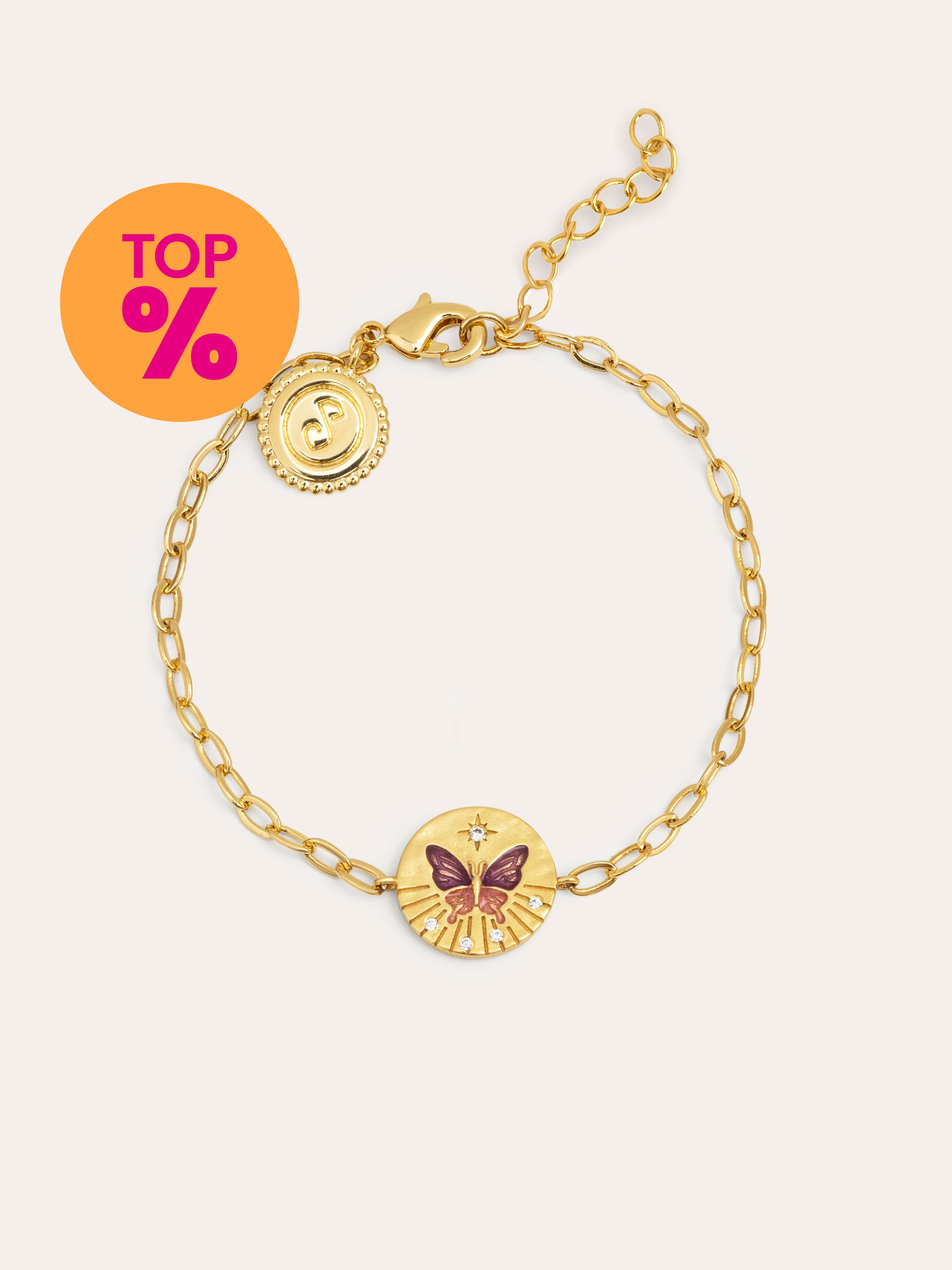Pulsera Medallion Butterfly Rose Baño Oro