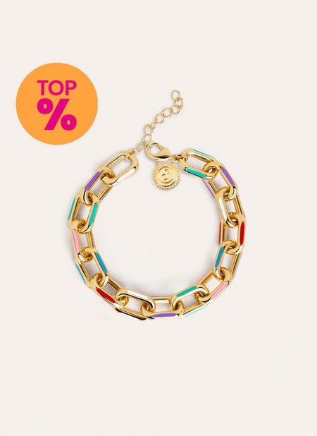 Rainbow Enamel Link Bracelet Stainless Steel 18kt Gold Plated