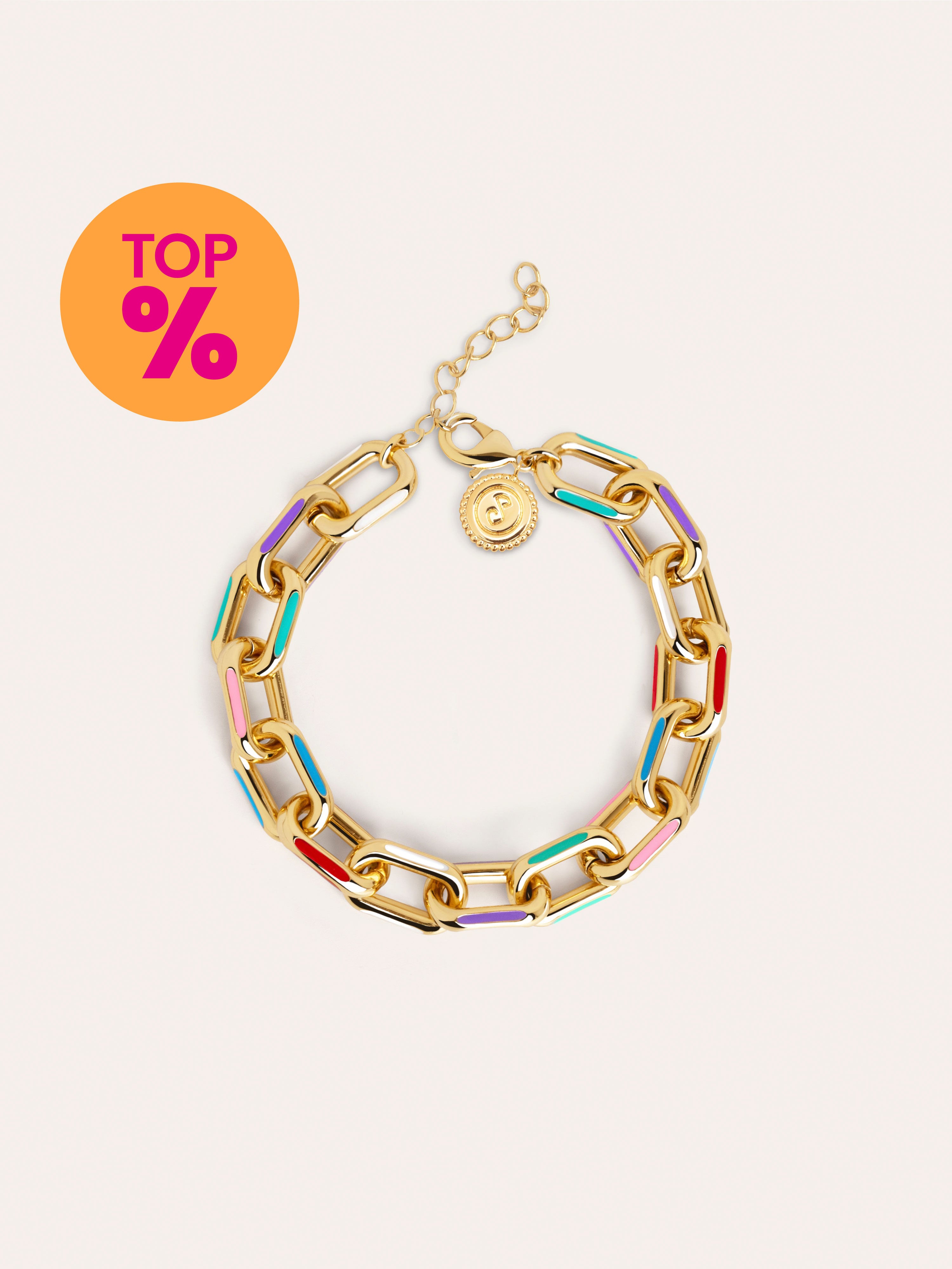 Rainbow Enamel Link Bracelet Stainless Steel 18kt Gold Plated