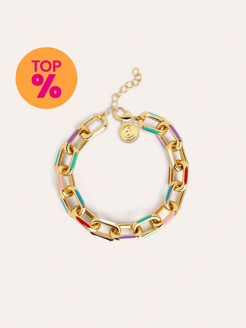Rainbow Enamel Link Bracelet Stainless Steel 18kt Gold Plated