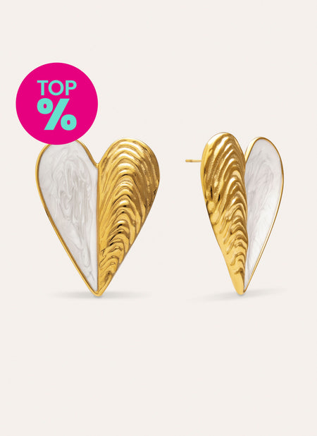 Pendientes Mejillón Enamel Acero Baño Oro