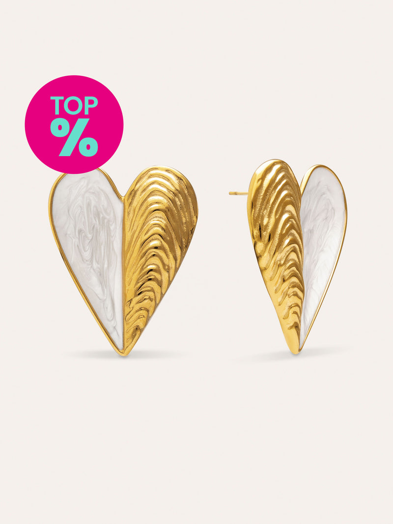 Earrings Mussel Enamel Steel 18kt Gold Plated