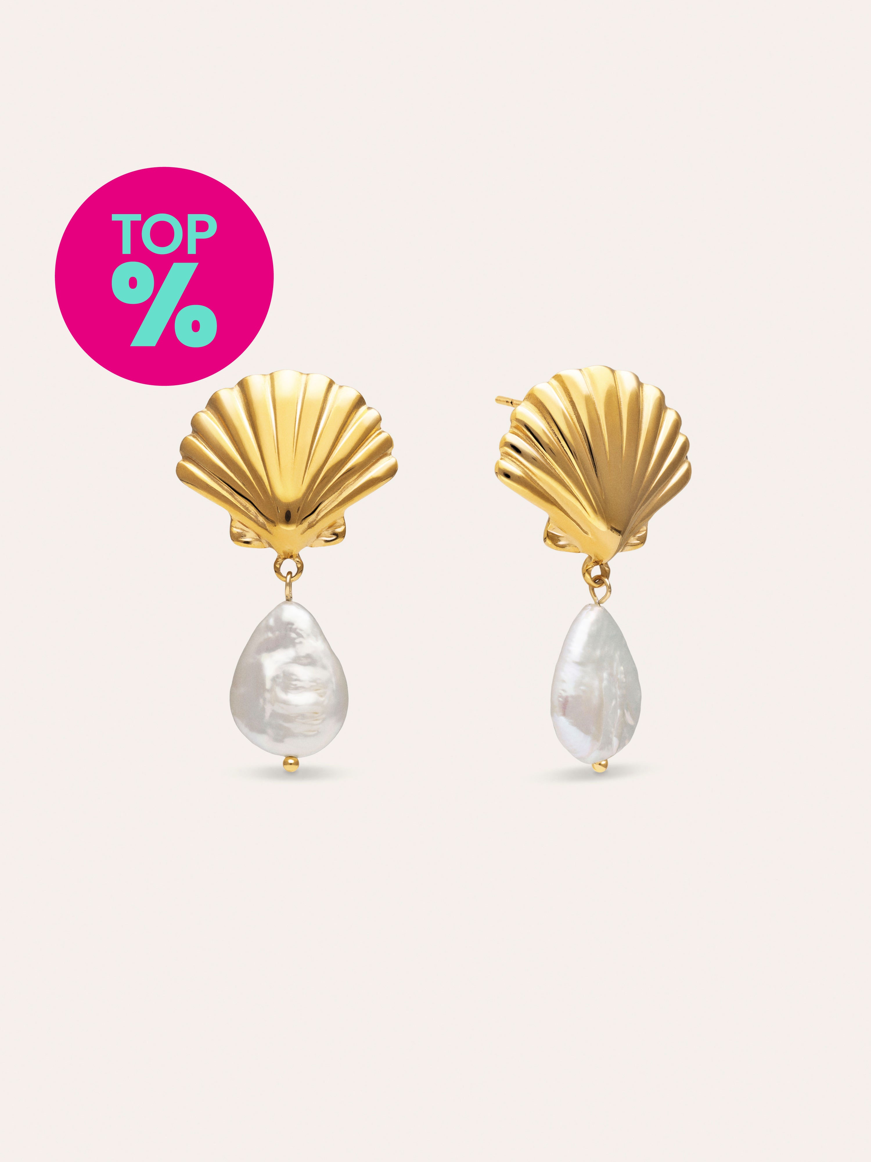 Shelly Pearl Hoop Earrings Steel Gold Plated