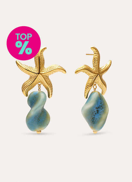 Starfish Wave Hoop Earrings Steel Gold Plated