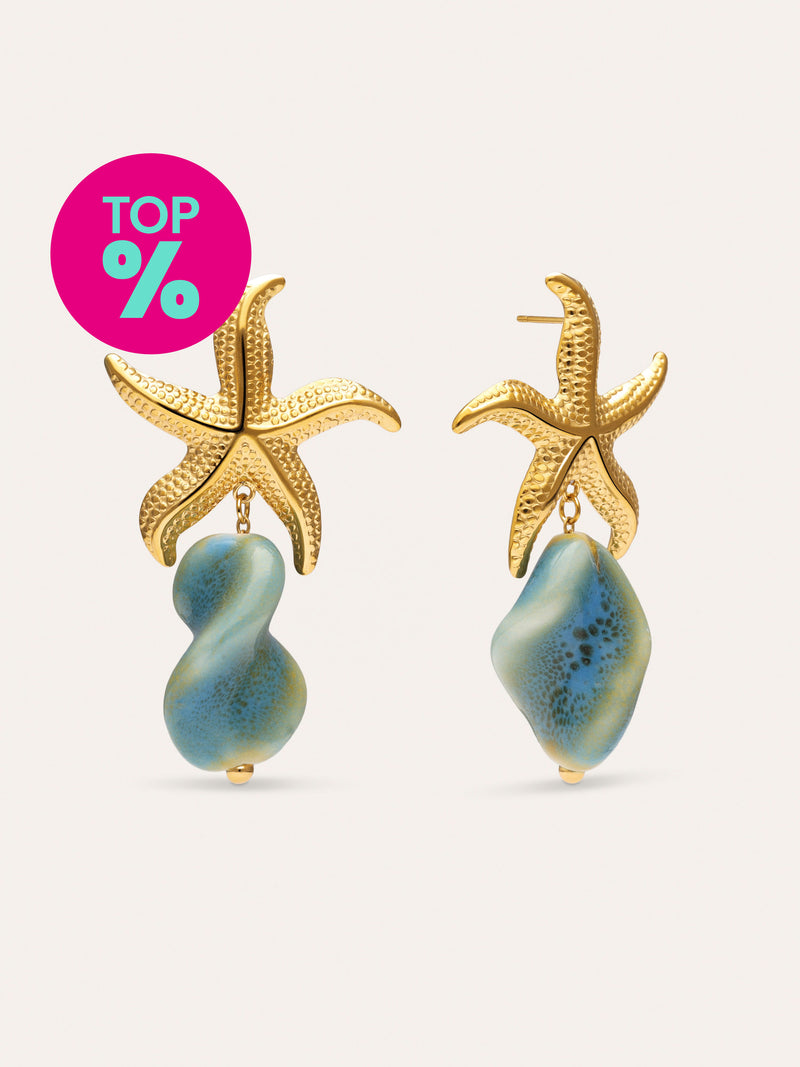 Starfish Wave Hoop Earrings Steel Gold Plated