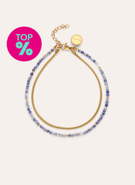 Double Cleopatra Blue Anklet Steel Gold Plated