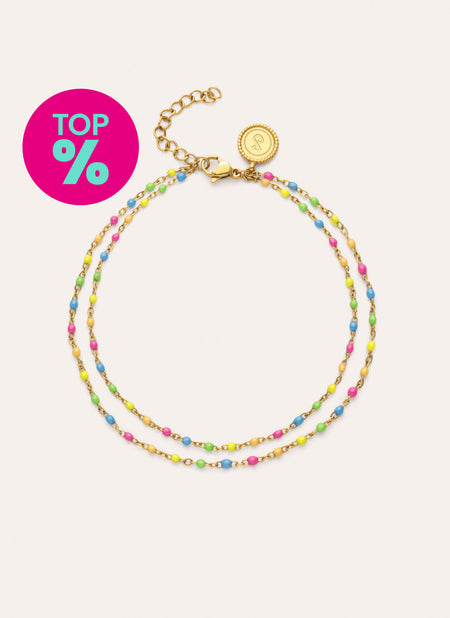 Double Dots Neon Enamel Anklet Steel Gold Plated