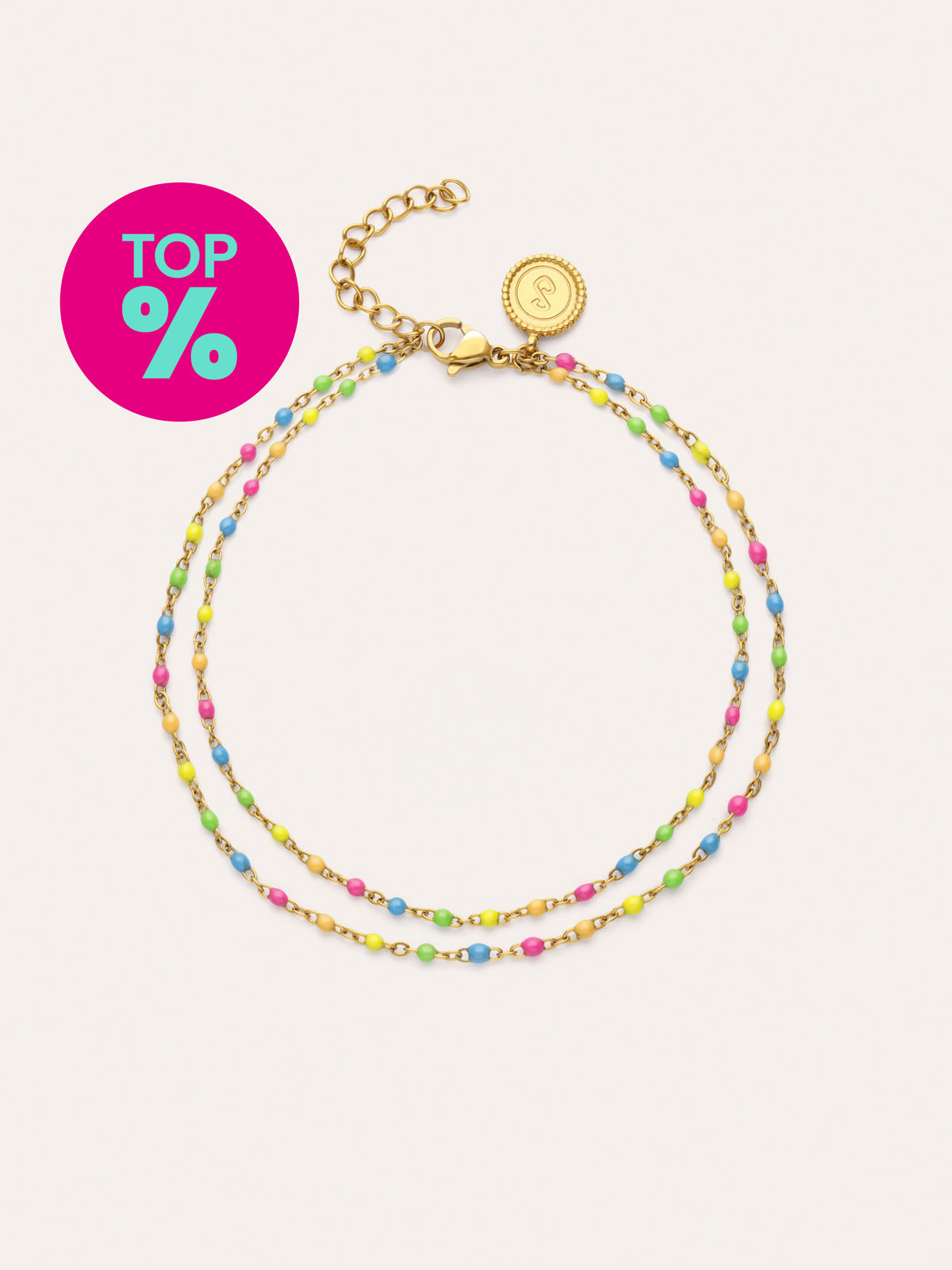 Double Dots Neon Enamel Anklet Steel Gold Plated en Singularu