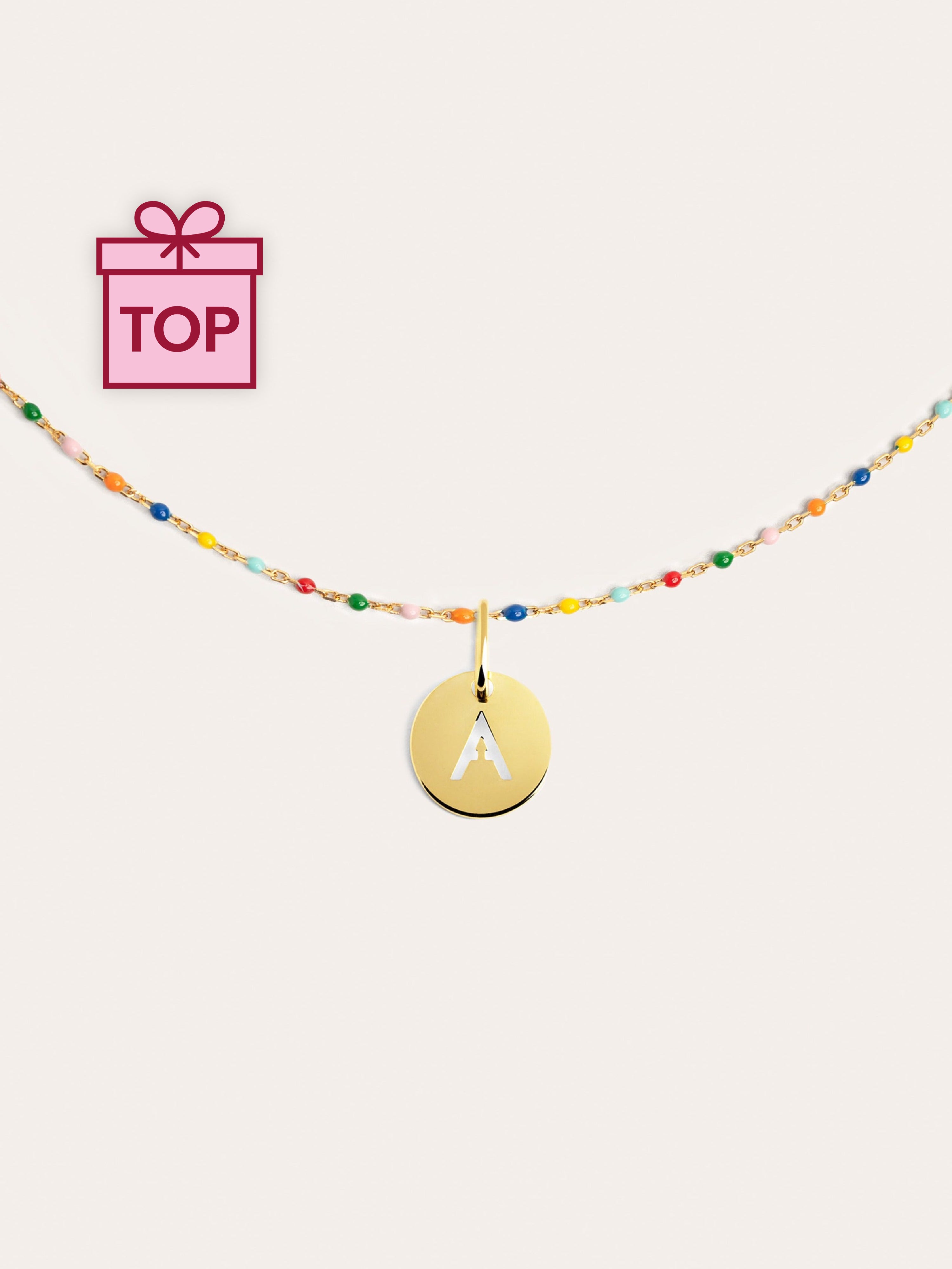 Colors Enamel Letter Personalized Gold Necklace 