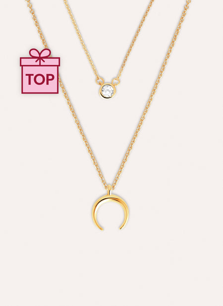Diamond + Mini Moonset 2 Gold Necklaces Pack
