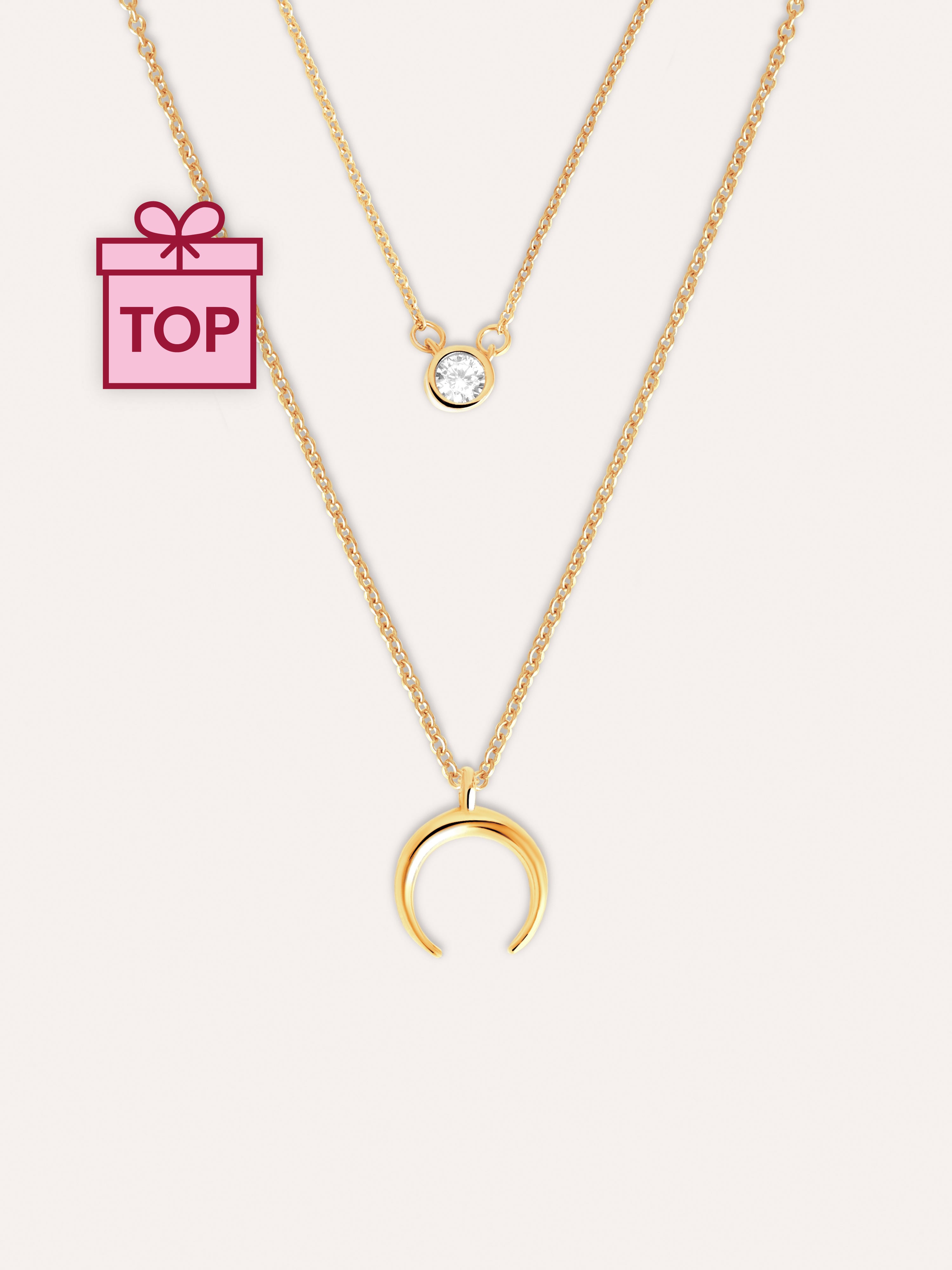 Diamond + Mini Moonset 2 Gold Necklaces Pack