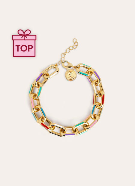 Pulsera Link Rainbow Enamel Acero Baño Oro