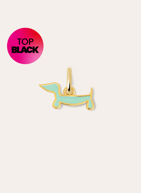 Mini Teckel Dog Enamel Sky Gold Charm