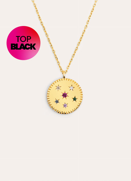Medallion Spark Color Gold Necklace