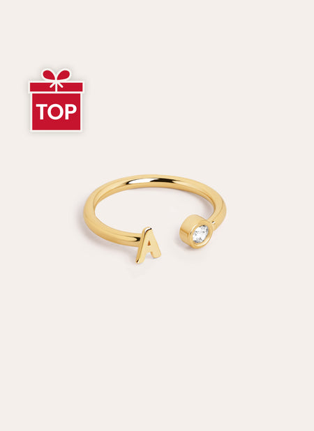 Letter Diamond Personalized Gold Ring