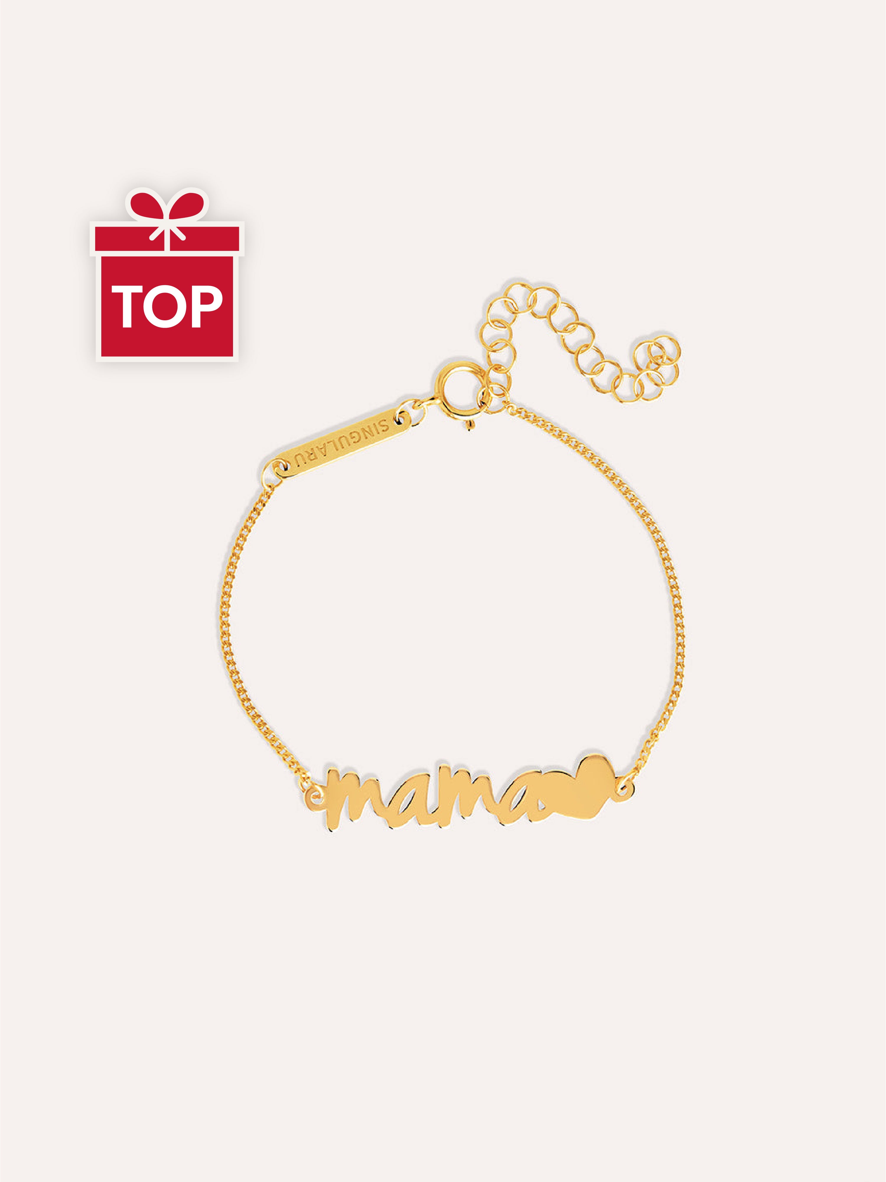 Pulsera Mamá Heart Plata Baño Oro