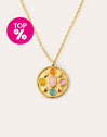 Medallion Five Stones Stainless Steeel Gold Necklace