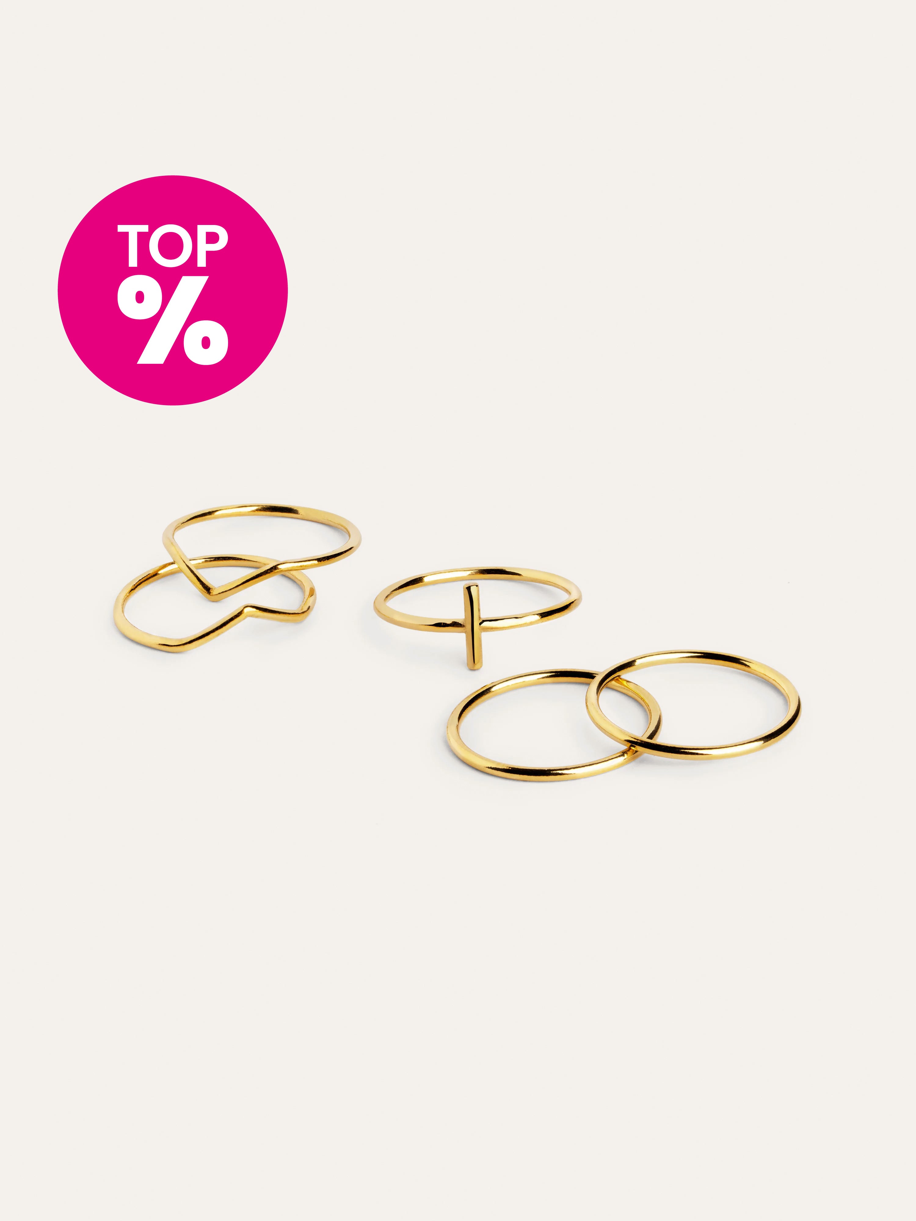 Pack 5 Anillos Nefertiti Acero Baño Oro