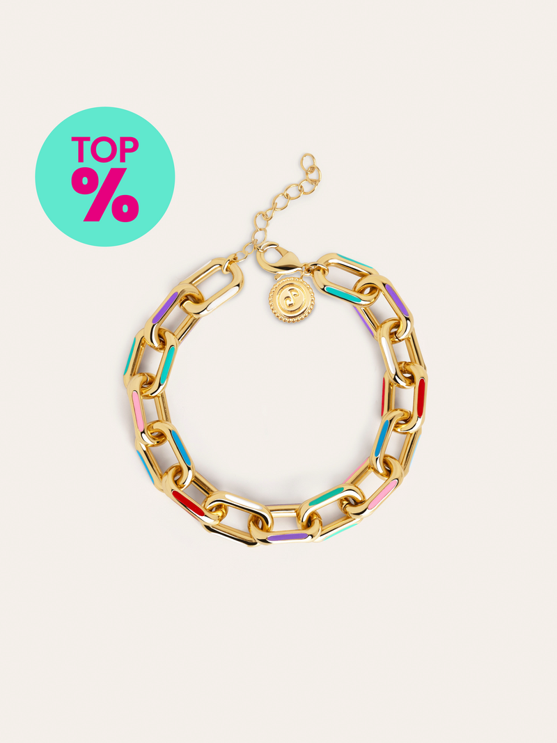 Pulsera Link Rainbow Enamel Acero Baño Oro