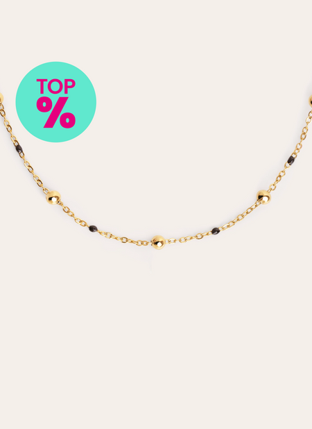 Dots L Black Enamel Stainless Steel Gold Necklace