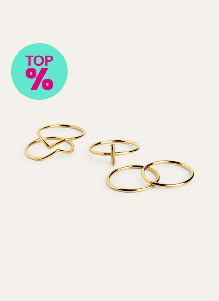 Nefertiti Pack 5 Stainless Steel Gold Rings