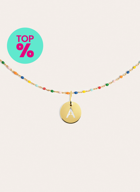 Colors Enamel Letter Personalized Gold Necklace 
