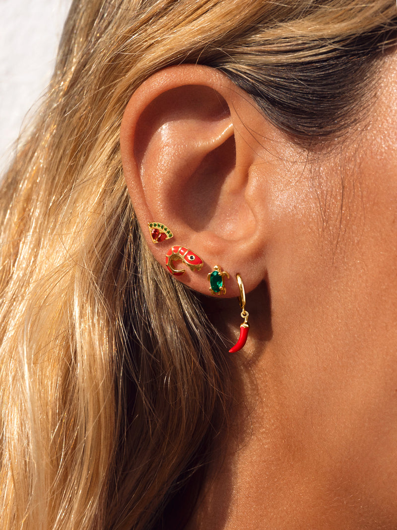 Prawn Enamel Gold Single Earring