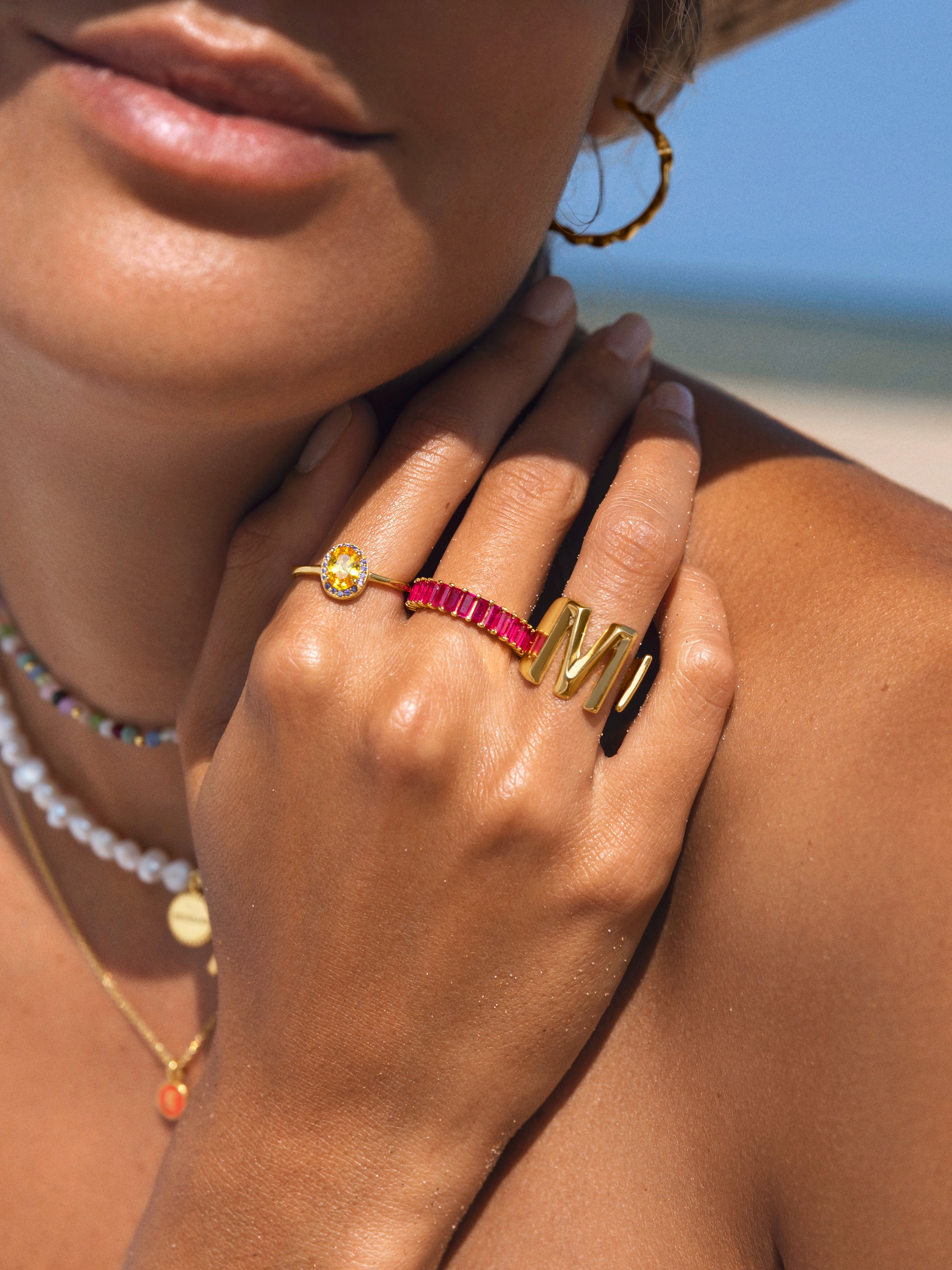 Anillo Pineapple Colors Plata Baño Oro