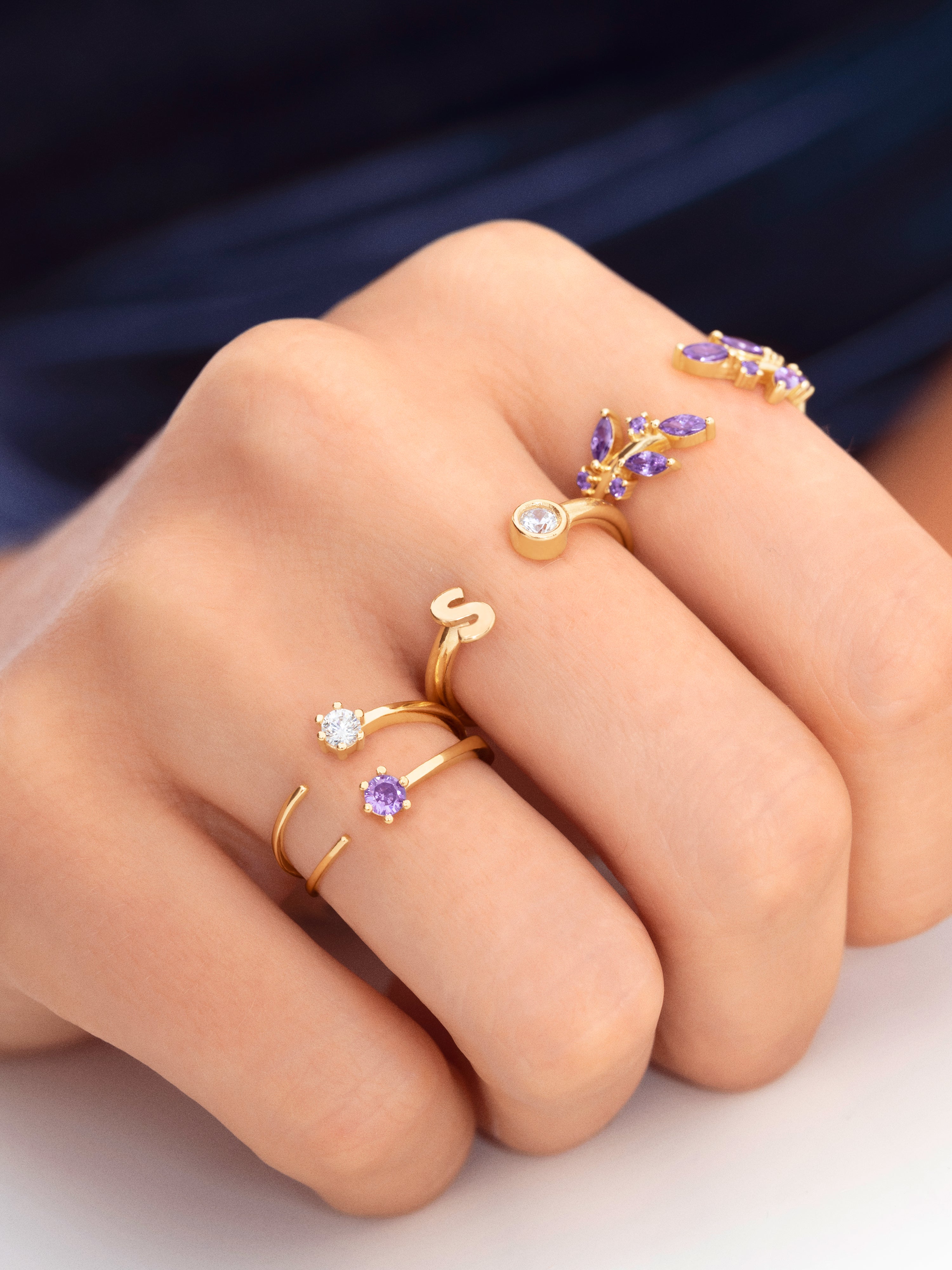 Letter Diamond Personalized Gold Ring