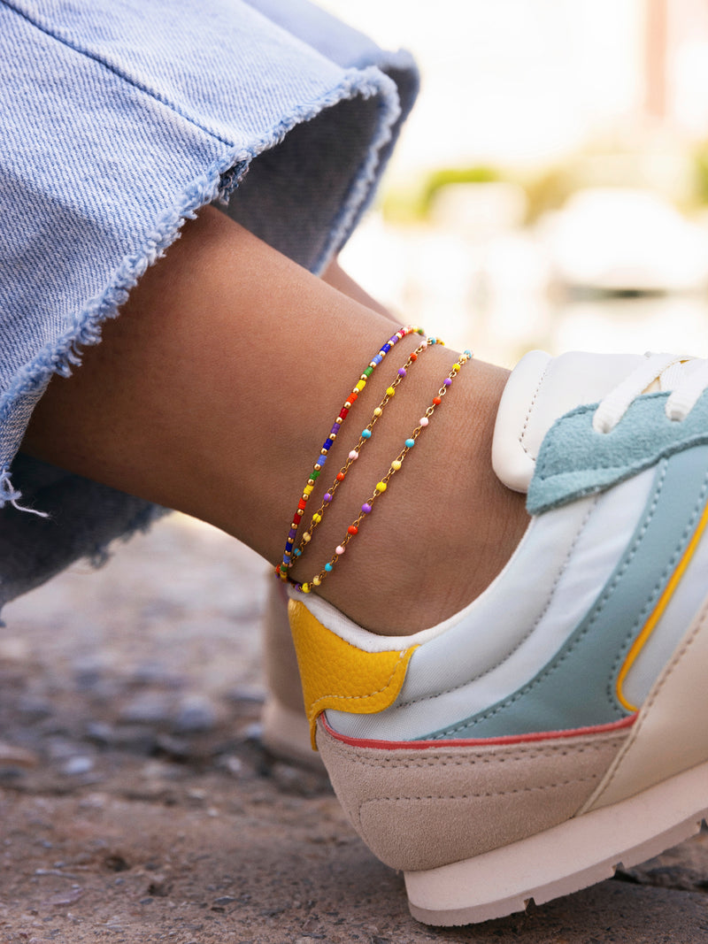 Double Dots Colors Enamel Stainless Steel Gold Anklet