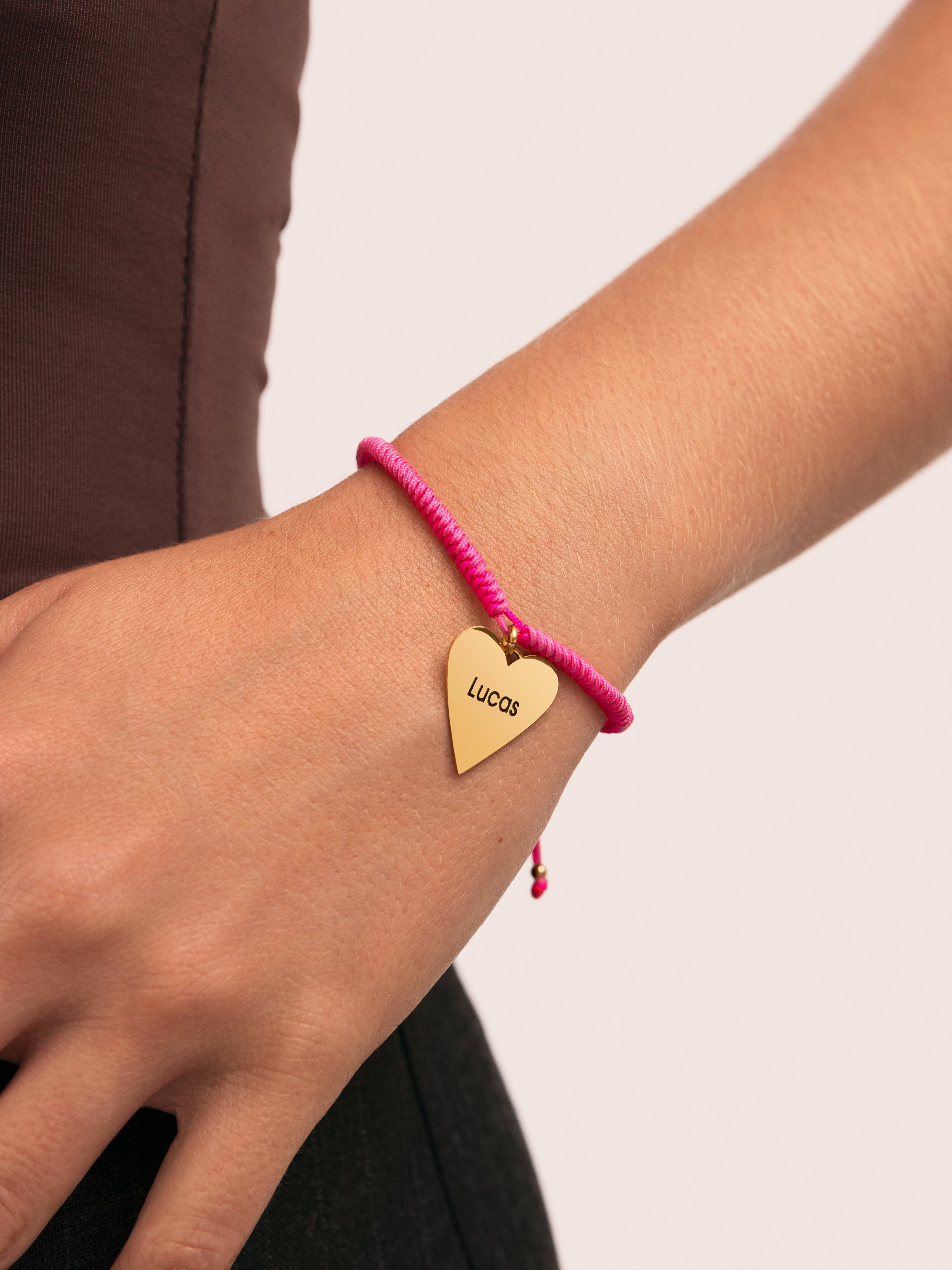 Pink Heart Personalized Stainless Steel Gold Bracelet